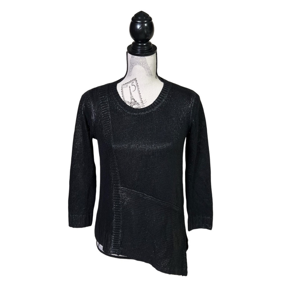 Club Monaco Asymmetric Hem Coated Black Crew Neck Sweater